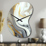 White And Gold Marble Abstract III - Asymmetric Metal Wall Clock