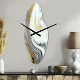 White And Gold Marble Abstract III - Asymmetric Metal Wall Clock