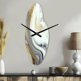 White And Gold Marble Abstract III - Asymmetric Metal Wall Clock