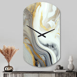 White And Gold Marble Abstract III - Asymmetric Metal Wall Clock