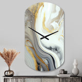 White And Gold Marble Abstract III - Asymmetric Metal Wall Clock
