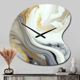 White And Gold Marble Abstract III - Asymmetric Metal Wall Clock