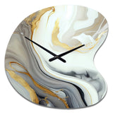 White And Gold Marble Abstract III - Asymmetric Metal Wall Clock