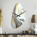 White And Gold Marble Abstract III - Asymmetric Metal Wall Clock