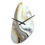 White And Gold Marble Abstract III - Asymmetric Metal Wall Clock