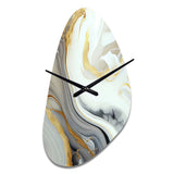 White And Gold Marble Abstract III - Asymmetric Metal Wall Clock