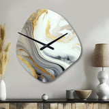 White And Gold Marble Abstract III - Asymmetric Metal Wall Clock