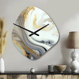 White And Gold Marble Abstract III - Asymmetric Metal Wall Clock