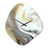 White And Gold Marble Abstract III - Asymmetric Metal Wall Clock