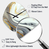 White And Gold Marble Abstract III - Asymmetric Metal Wall Clock