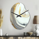 White And Gold Marble Abstract III - Asymmetric Metal Wall Clock