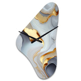White And Gold Marble Abstract IV - Asymmetric Metal Wall Clock