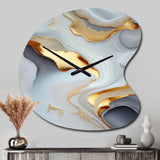 White And Gold Marble Abstract IV - Asymmetric Metal Wall Clock