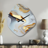 White And Gold Marble Abstract IV - Asymmetric Metal Wall Clock