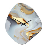 White And Gold Marble Abstract IV - Asymmetric Metal Wall Clock