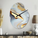 White And Gold Marble Abstract IV - Asymmetric Metal Wall Clock