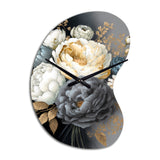 White, Blue And Grey Peony Bouquet I - Asymmetric Metal Wall Clock