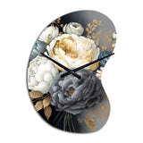 White, Blue And Grey Peony Bouquet I - Asymmetric Metal Wall Clock