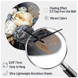 White, Blue And Grey Peony Bouquet I - Asymmetric Metal Wall Clock