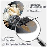 White, Blue And Grey Peony Bouquet I - Asymmetric Metal Wall Clock