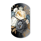 White, Blue And Grey Peony Bouquet I - Asymmetric Metal Wall Clock