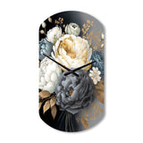 White, Blue And Grey Peony Bouquet I - Asymmetric Metal Wall Clock