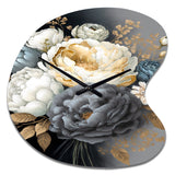 White, Blue And Grey Peony Bouquet I - Asymmetric Metal Wall Clock