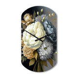 White, Blue And Grey Peony Bouquet II - Asymmetric Metal Wall Clock