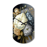 White, Blue And Grey Peony Bouquet II - Asymmetric Metal Wall Clock