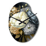 White, Blue And Grey Peony Bouquet II - Asymmetric Metal Wall Clock