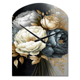 White, Blue And Grey Peony Bouquet III - Asymmetric Metal Wall Clock