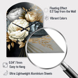 White, Blue And Grey Peony Bouquet III - Asymmetric Metal Wall Clock