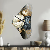 White, Blue And Grey Peony Bouquet III - Asymmetric Metal Wall Clock