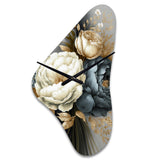 White, Blue And Grey Peony Bouquet III - Asymmetric Metal Wall Clock