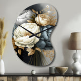 White, Blue And Grey Peony Bouquet III - Asymmetric Metal Wall Clock