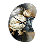 White, Blue And Grey Peony Bouquet III - Asymmetric Metal Wall Clock