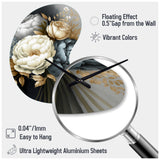 White, Blue And Grey Peony Bouquet III - Asymmetric Metal Wall Clock
