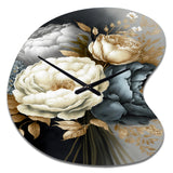 White, Blue And Grey Peony Bouquet III - Asymmetric Metal Wall Clock