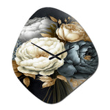 White, Blue And Grey Peony Bouquet III - Asymmetric Metal Wall Clock