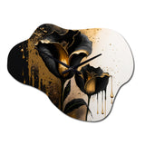 Black And Gold Cally Lillies - Asymmetric Metal Wall Clock