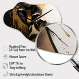 Black And Gold Cally Lillies - Asymmetric Metal Wall Clock