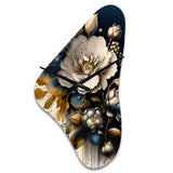 Black And Gold Camellia Bouquet I - Asymmetric Metal Wall Clock