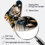 Black And Gold Camellia Bouquet I - Asymmetric Metal Wall Clock