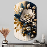Black And Gold Camellia Bouquet I - Asymmetric Metal Wall Clock