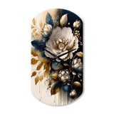Black And Gold Camellia Bouquet I - Asymmetric Metal Wall Clock