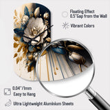 Black And Gold Camellia Bouquet I - Asymmetric Metal Wall Clock