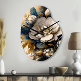 Black And Gold Camellia Bouquet I - Asymmetric Metal Wall Clock
