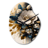 Black And Gold Camellia Bouquet I - Asymmetric Metal Wall Clock