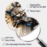 Black And Gold Camellia Bouquet I - Asymmetric Metal Wall Clock