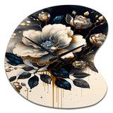 Black And Gold Camellia Bouquet II - Asymmetric Metal Wall Clock